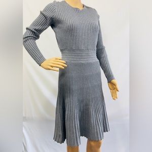 Loft by Ann Taylor Merino Wool Mix Swing Cable Knit Grey Sweater Dress Medium